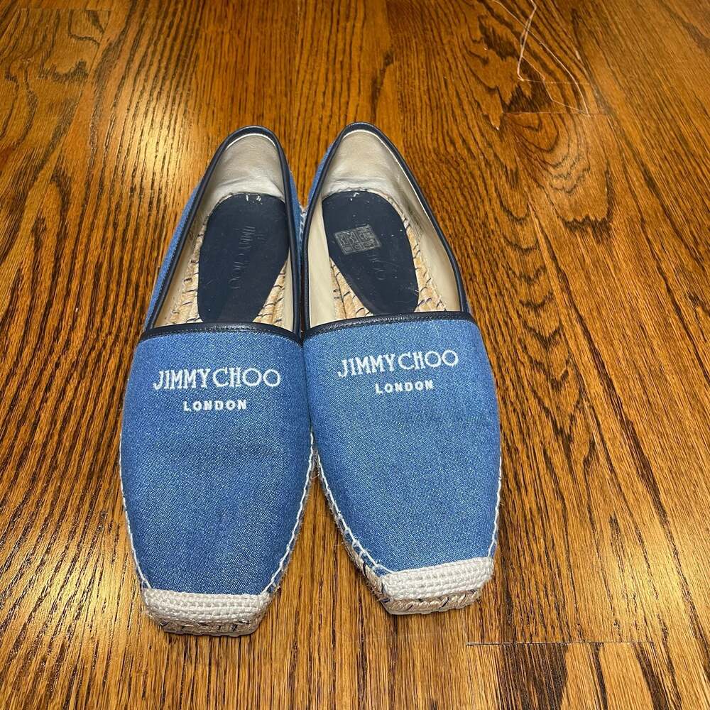 Jimmy Choo Logo Denim Espadrilles Size 40.5